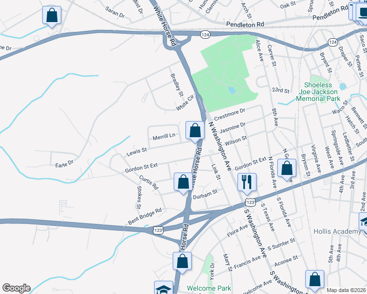 map of restaurants, bars, coffee shops, grocery stores, and more near 5 Lewis Street in Greenville