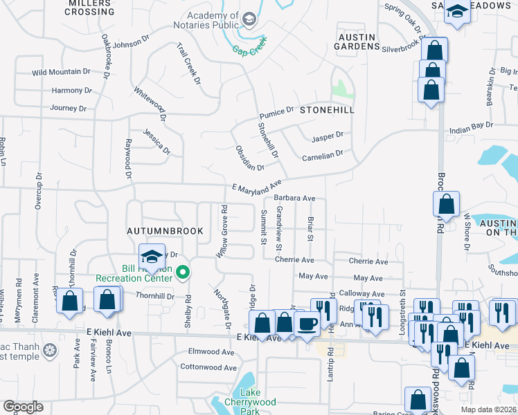 map of restaurants, bars, coffee shops, grocery stores, and more near 128 Plumdale Drive in Sherwood