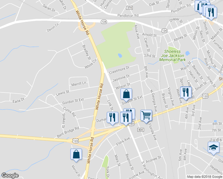 map of restaurants, bars, coffee shops, grocery stores, and more near 205 North Washington Avenue in Greenville