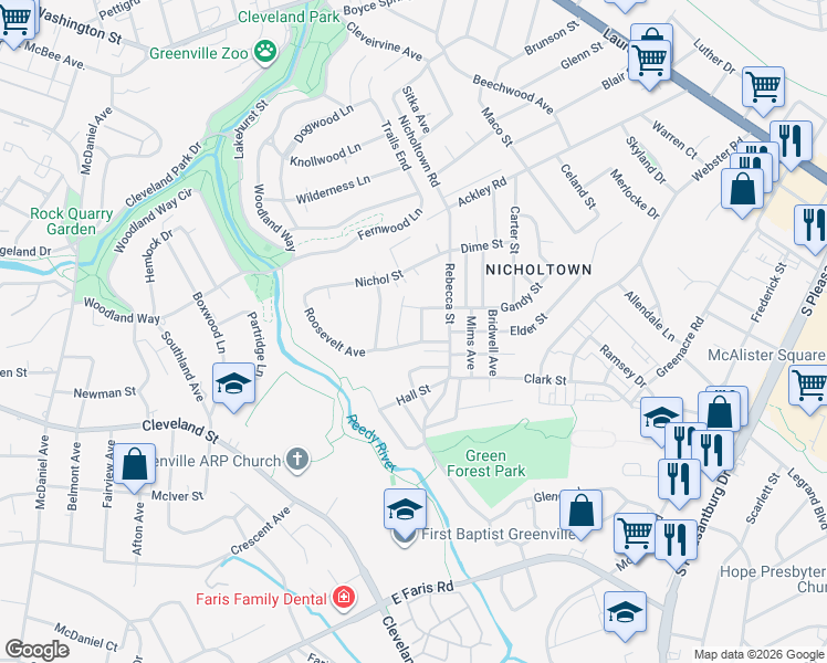 map of restaurants, bars, coffee shops, grocery stores, and more near 20 Sumlar Drive in Greenville