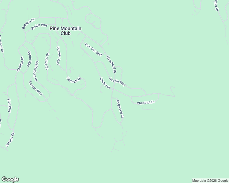 map of restaurants, bars, coffee shops, grocery stores, and more near 1621 Woodland Drive in Pine Mountain Club