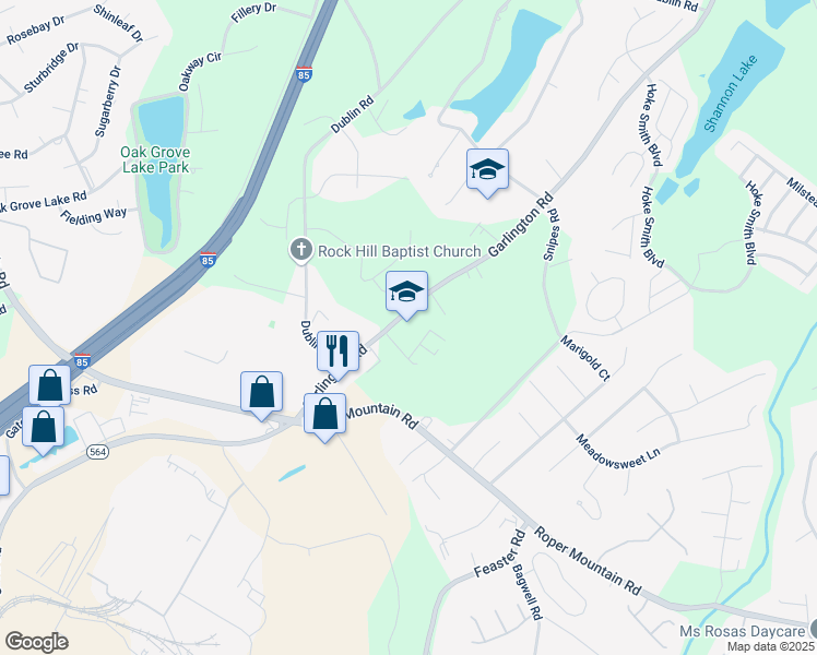 map of restaurants, bars, coffee shops, grocery stores, and more near 724 Garlington Road in Greenville