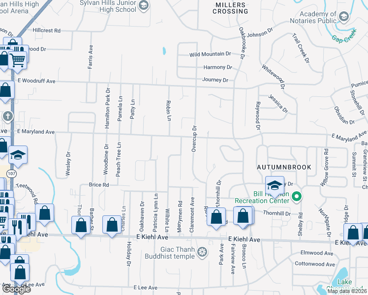 map of restaurants, bars, coffee shops, grocery stores, and more near 3324 Brundle Court in Sherwood