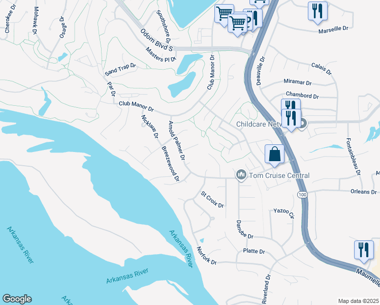map of restaurants, bars, coffee shops, grocery stores, and more near 403 Arnold Palmer Drive in Maumelle