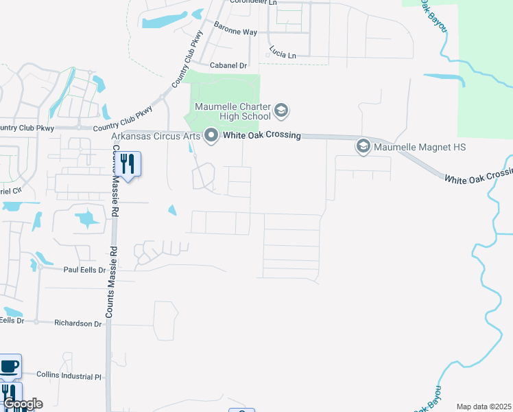 map of restaurants, bars, coffee shops, grocery stores, and more near 10411-10427 Fitzgerald Ln in North Little Rock