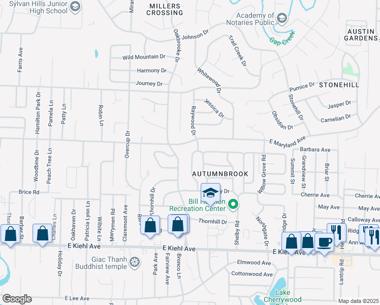 map of restaurants, bars, coffee shops, grocery stores, and more near 704 Autumnbrook Circle in Sherwood
