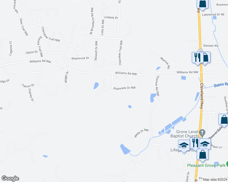 map of restaurants, bars, coffee shops, grocery stores, and more near 451 Plainview Drive Northwest in Dalton