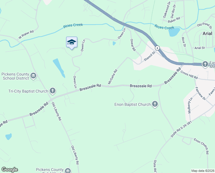 map of restaurants, bars, coffee shops, grocery stores, and more near Breazeale Road in Easley