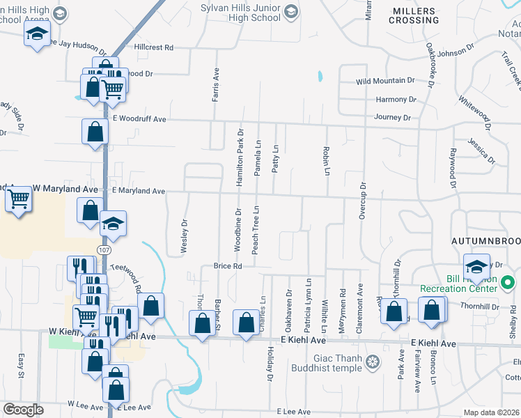 map of restaurants, bars, coffee shops, grocery stores, and more near 9300 Peach Tree Lane in Sherwood
