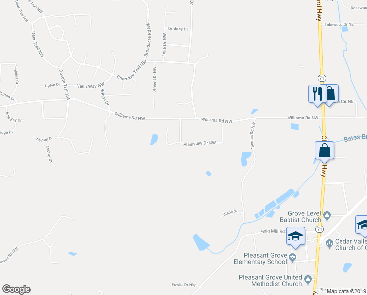 map of restaurants, bars, coffee shops, grocery stores, and more near 451 Plainview Drive Northwest in Dalton