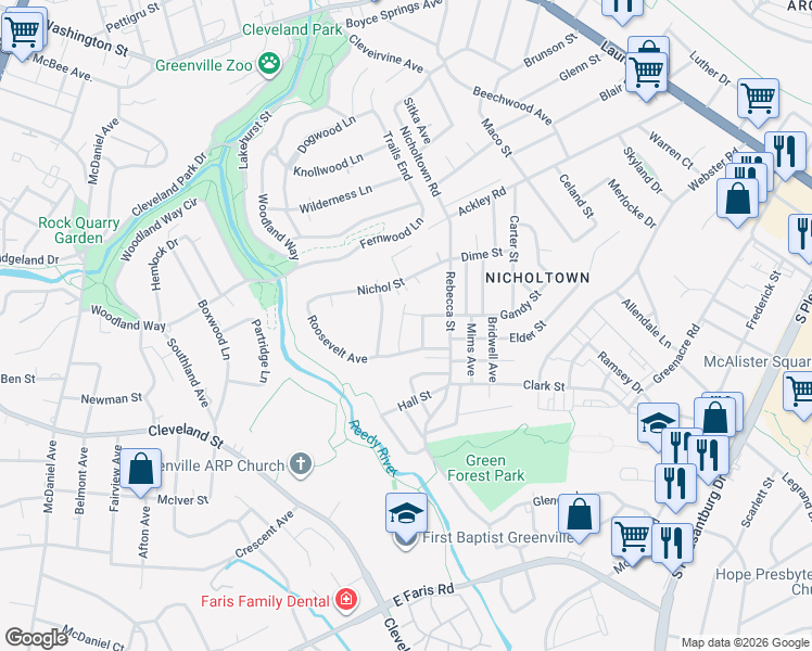 map of restaurants, bars, coffee shops, grocery stores, and more near 20 Sumlar Drive in Greenville