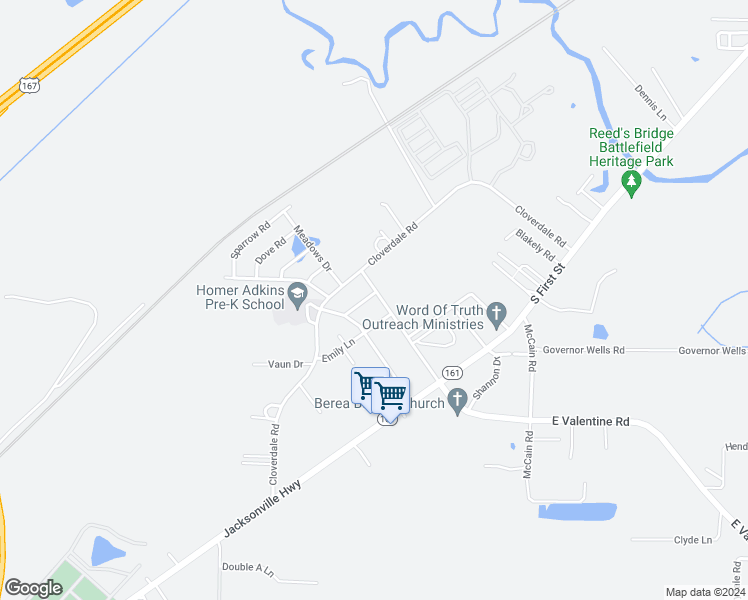 map of restaurants, bars, coffee shops, grocery stores, and more near 407 West Valentine Road in Jacksonville