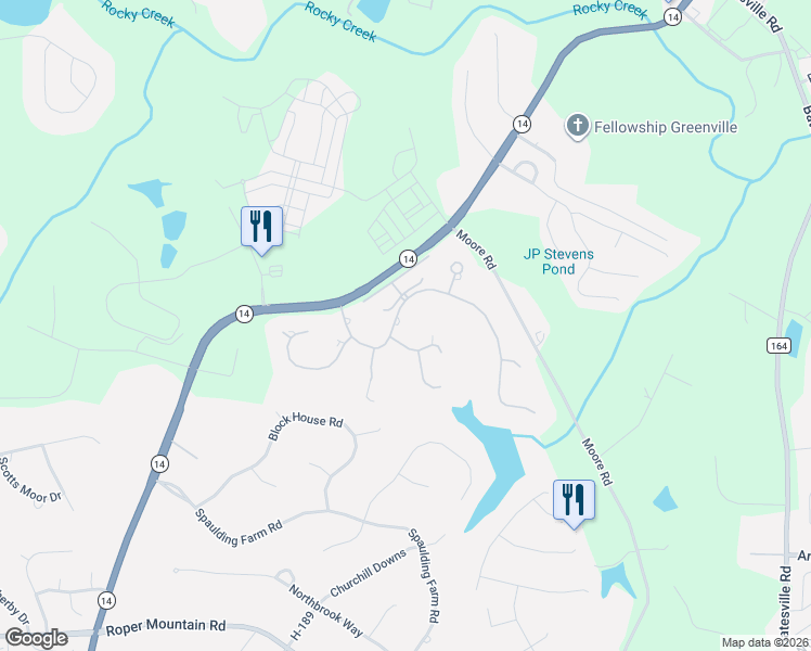 map of restaurants, bars, coffee shops, grocery stores, and more near 9 Greenlee Hill Court in Greenville