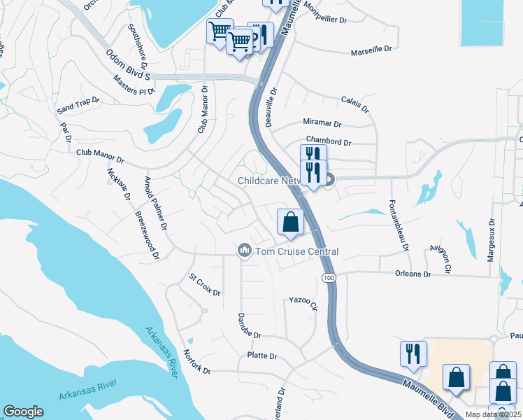 map of restaurants, bars, coffee shops, grocery stores, and more near 4 Victoria Circle in Maumelle