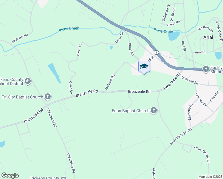 map of restaurants, bars, coffee shops, grocery stores, and more near 125 McGaha Road in Easley