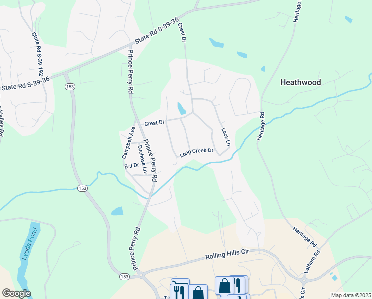 map of restaurants, bars, coffee shops, grocery stores, and more near 136 Twin Pond Road in Easley