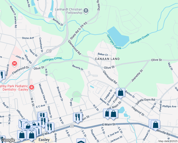 map of restaurants, bars, coffee shops, grocery stores, and more near 356 State Road S-39-221 in Easley