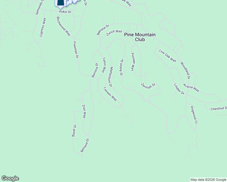 map of restaurants, bars, coffee shops, grocery stores, and more near 1725 Matterhorn Drive in Pine Mountain Club