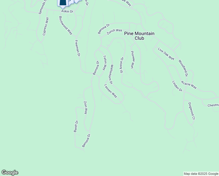 map of restaurants, bars, coffee shops, grocery stores, and more near 1720 Lassen Way in Pine Mountain Club