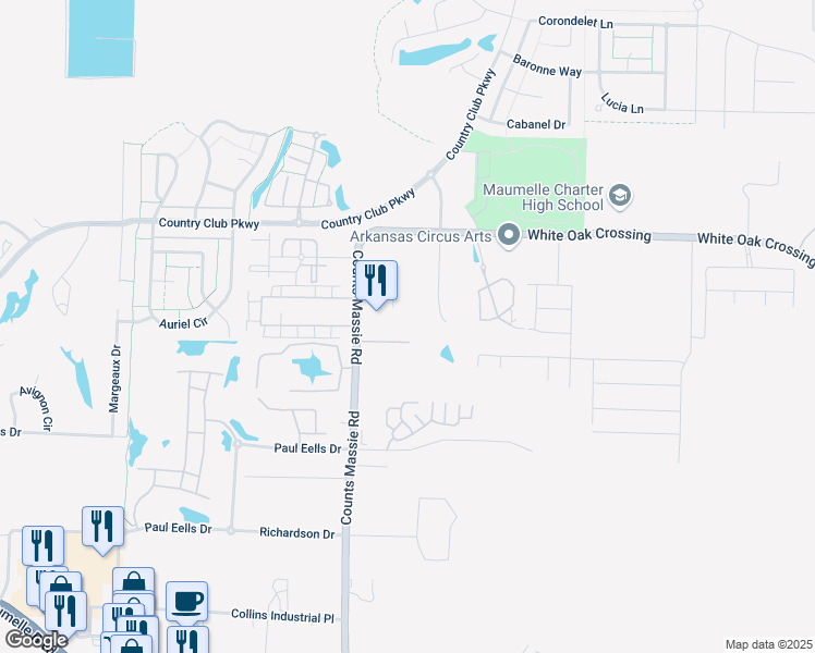 map of restaurants, bars, coffee shops, grocery stores, and more near 10415 Fitzgerald Lane in North Little Rock