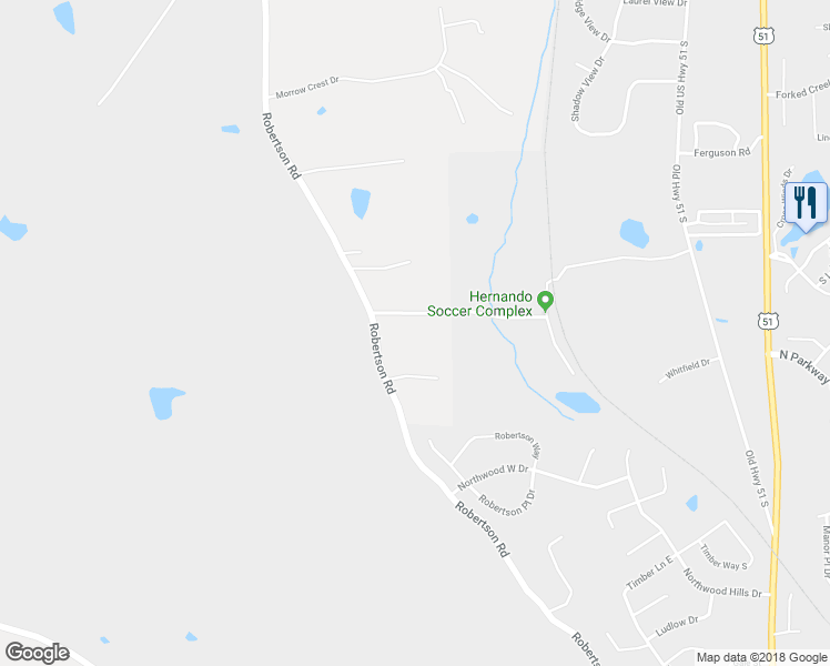 map of restaurants, bars, coffee shops, grocery stores, and more near 1300 Robertson Road in Hernando