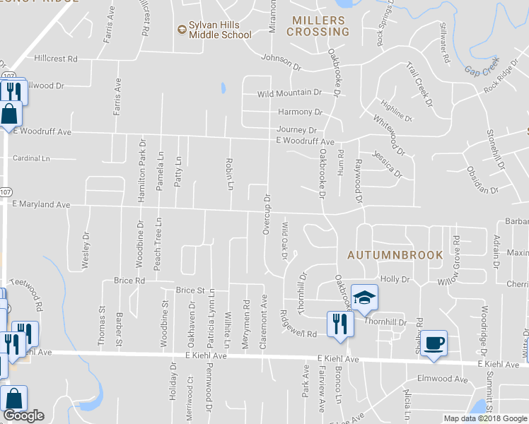 map of restaurants, bars, coffee shops, grocery stores, and more near 2664 East Maryland Avenue in Sherwood