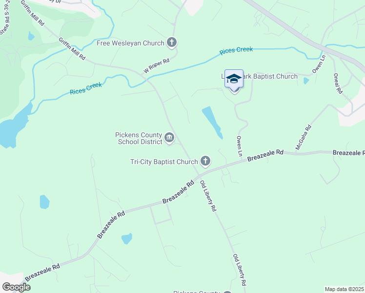 map of restaurants, bars, coffee shops, grocery stores, and more near 1400 Griffin Mill Road in Easley