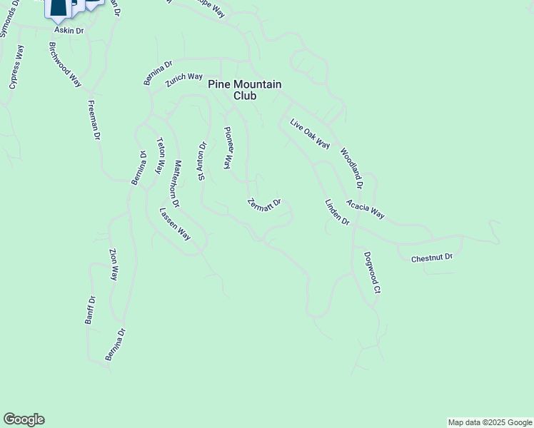 map of restaurants, bars, coffee shops, grocery stores, and more near 1811 Zermatt Drive in Pine Mountain Club