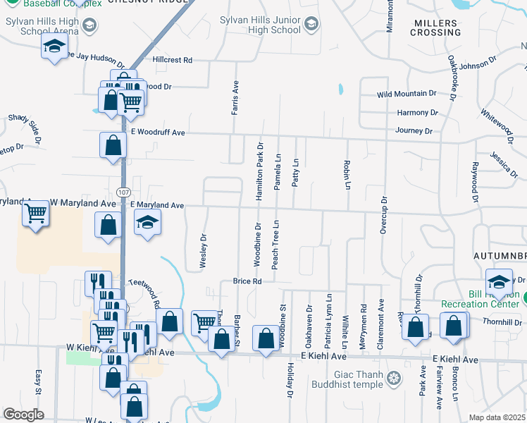 map of restaurants, bars, coffee shops, grocery stores, and more near 9324 Woodbine Drive in Sherwood