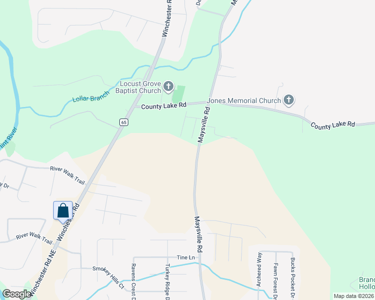 map of restaurants, bars, coffee shops, grocery stores, and more near 5438 Maysville Road in New Market