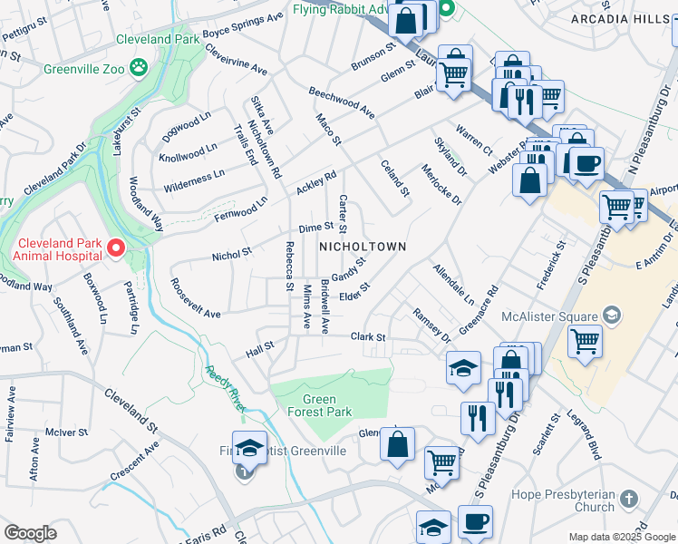 map of restaurants, bars, coffee shops, grocery stores, and more near in Greenville