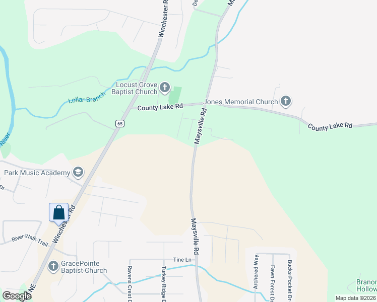 map of restaurants, bars, coffee shops, grocery stores, and more near 5463 Maysville Road in New Market