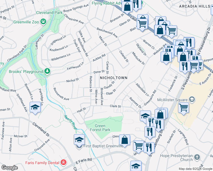 map of restaurants, bars, coffee shops, grocery stores, and more near in Greenville