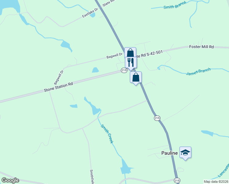 map of restaurants, bars, coffee shops, grocery stores, and more near 156 Fincher Road in Pauline