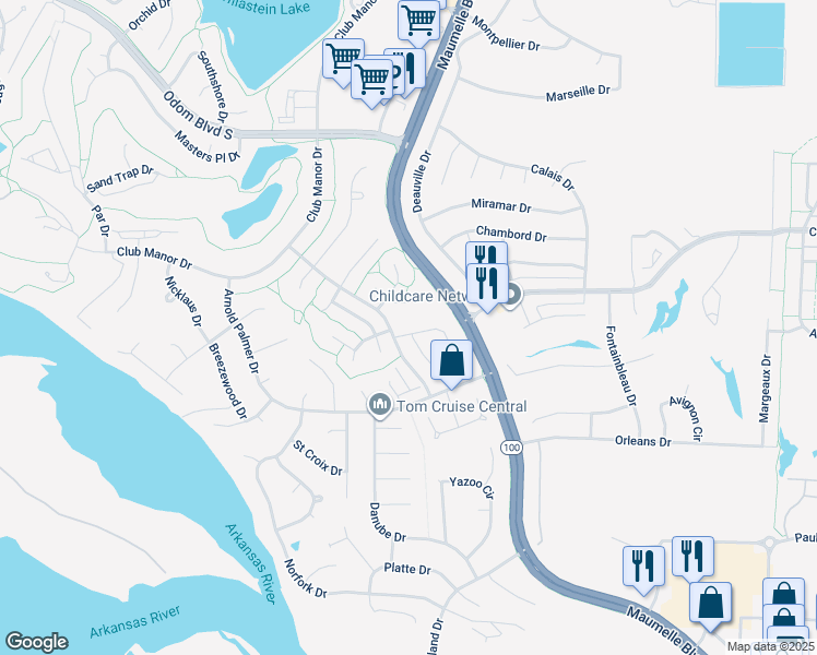 map of restaurants, bars, coffee shops, grocery stores, and more near 4 Victoria Circle in Maumelle
