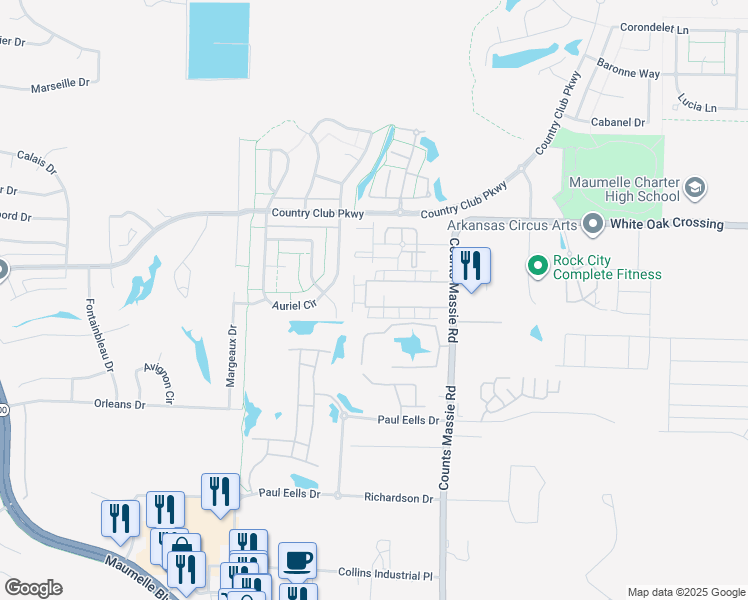 map of restaurants, bars, coffee shops, grocery stores, and more near 10841 Frenchmen Loop in North Little Rock
