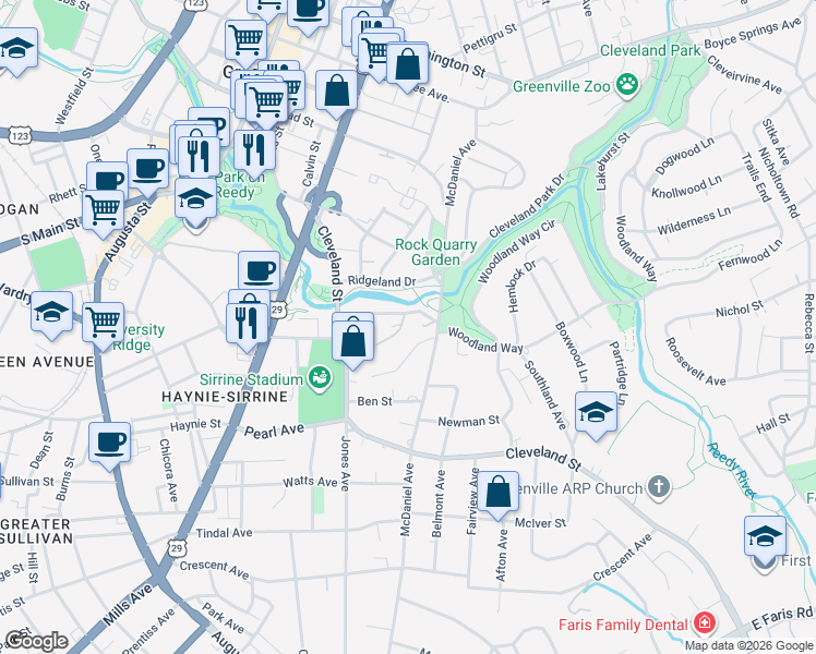 map of restaurants, bars, coffee shops, grocery stores, and more near 600 University Ridge in Greenville