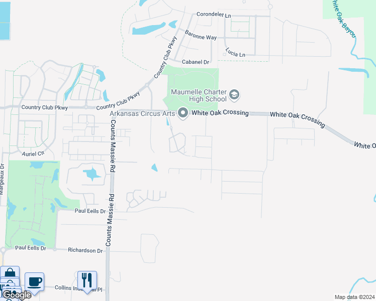map of restaurants, bars, coffee shops, grocery stores, and more near 9300 Brentwood Loop in North Little Rock