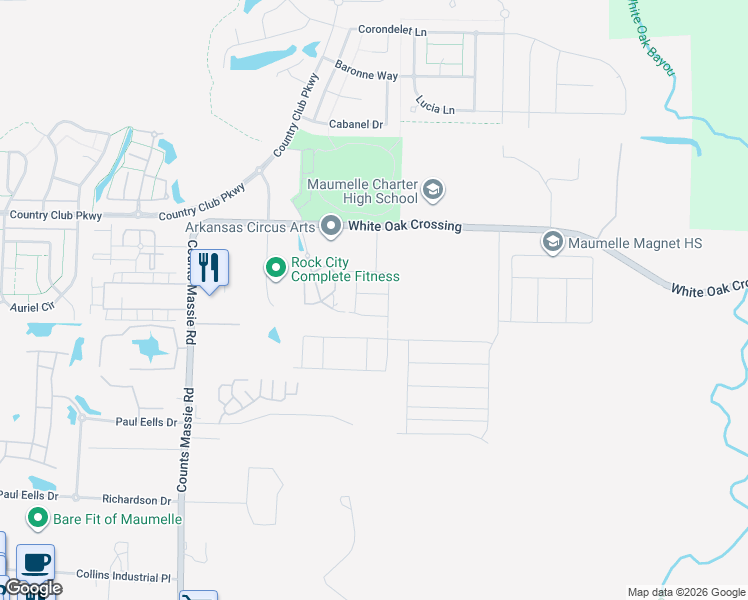 map of restaurants, bars, coffee shops, grocery stores, and more near 9401 Brentwood Loop in North Little Rock