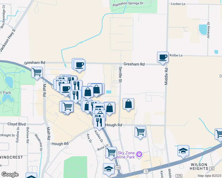 map of restaurants, bars, coffee shops, grocery stores, and more near 100 Estella Court in Florence