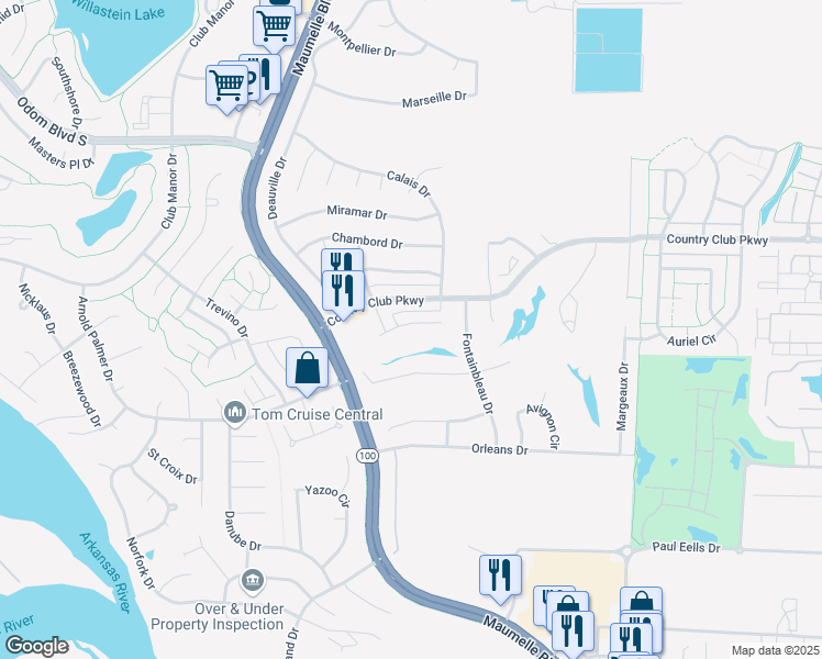 map of restaurants, bars, coffee shops, grocery stores, and more near 210 Chantilly Circle in Maumelle