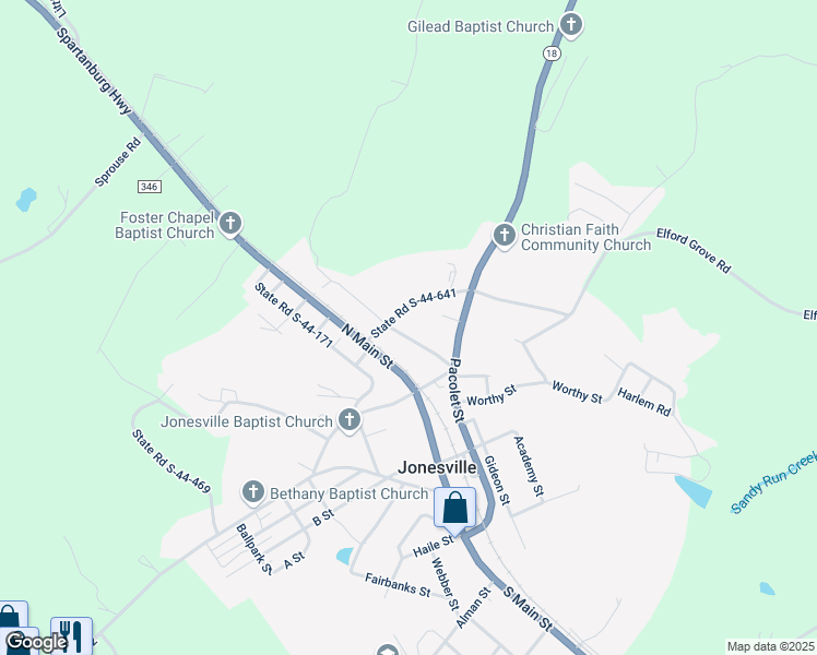 map of restaurants, bars, coffee shops, grocery stores, and more near 144 State Road S-44-640 in Jonesville