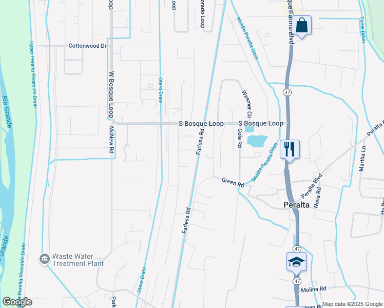 map of restaurants, bars, coffee shops, grocery stores, and more near 635 Mason Cir in Bosque Farms