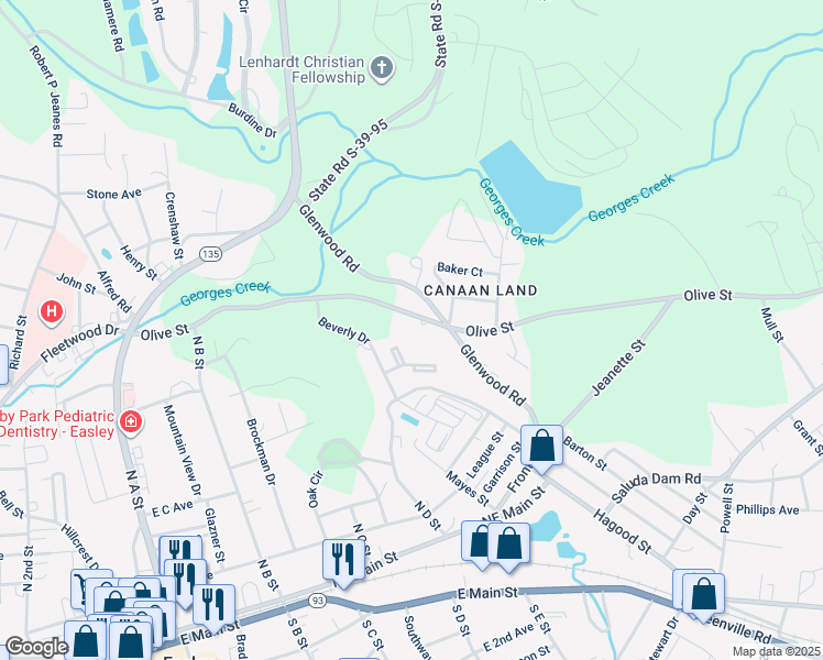 map of restaurants, bars, coffee shops, grocery stores, and more near 356 State Road S-39-221 in Easley
