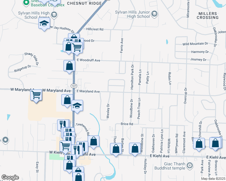 map of restaurants, bars, coffee shops, grocery stores, and more near 517 East Maryland Avenue in Sherwood