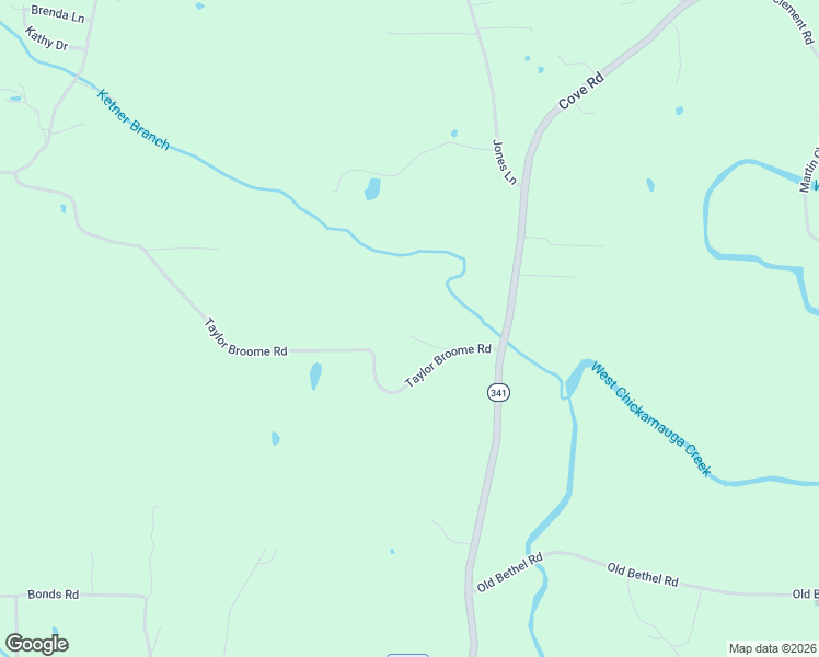map of restaurants, bars, coffee shops, grocery stores, and more near 114 Taylor Broome Road in Chickamauga