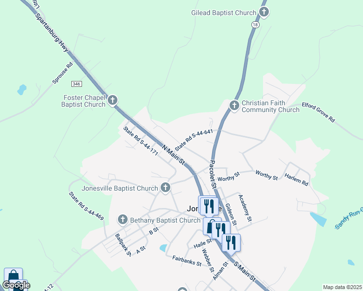 map of restaurants, bars, coffee shops, grocery stores, and more near 201 State Road S-44-641 in Jonesville