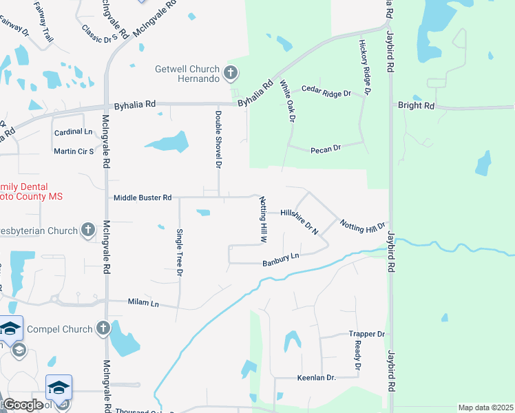 map of restaurants, bars, coffee shops, grocery stores, and more near 1359 Notting Hill Drive in Hernando