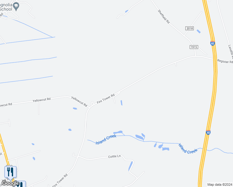 map of restaurants, bars, coffee shops, grocery stores, and more near Fire Tower Road in Rose Hill