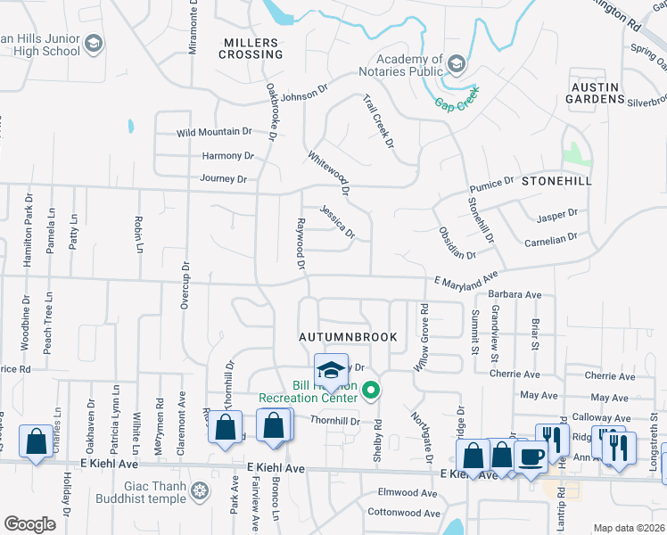 map of restaurants, bars, coffee shops, grocery stores, and more near 2217 East Maryland Avenue in Sherwood